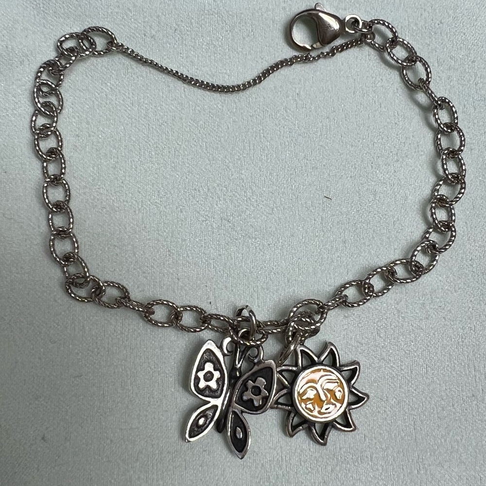 James Avery Twisted Wire Cable Charm Bracelet with Sunny Days and Mariposa Charm